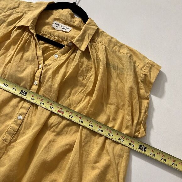 Nili Lotan Normandy Blouse Women’s XS Yellow Cotton Pleated - Picture 7 of 8